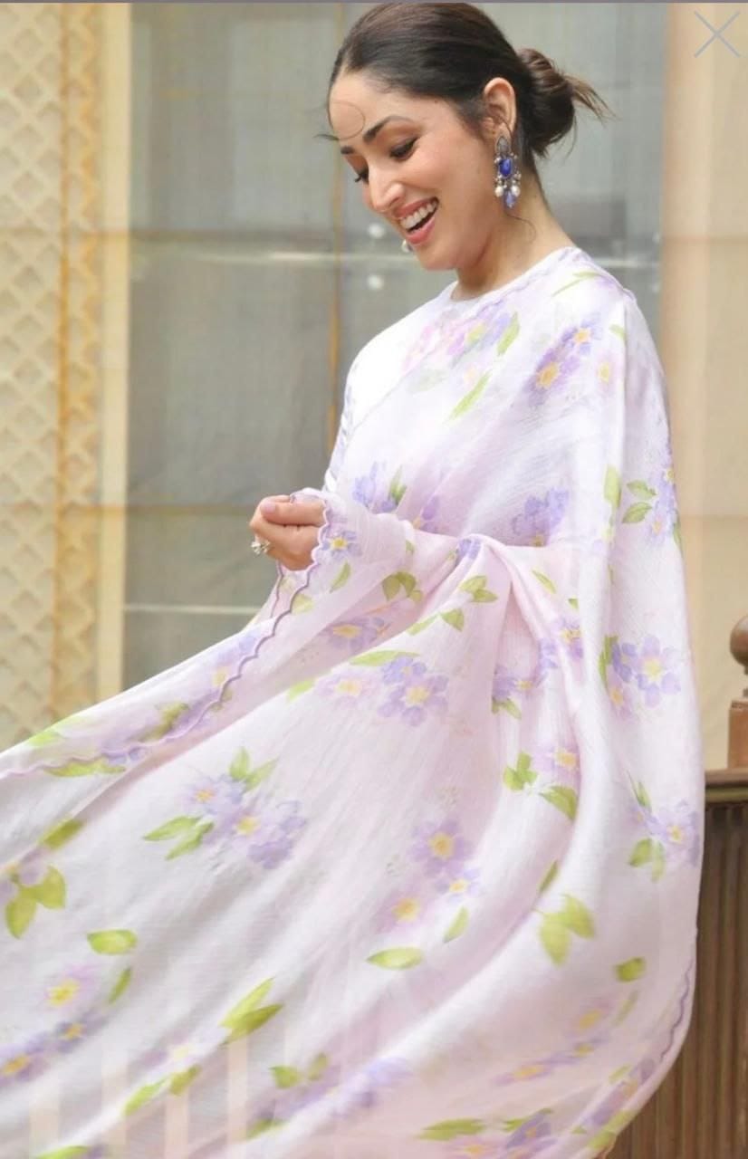 MG 432 Plain Linen Digital Printed Designer Saree Suppliers In India
